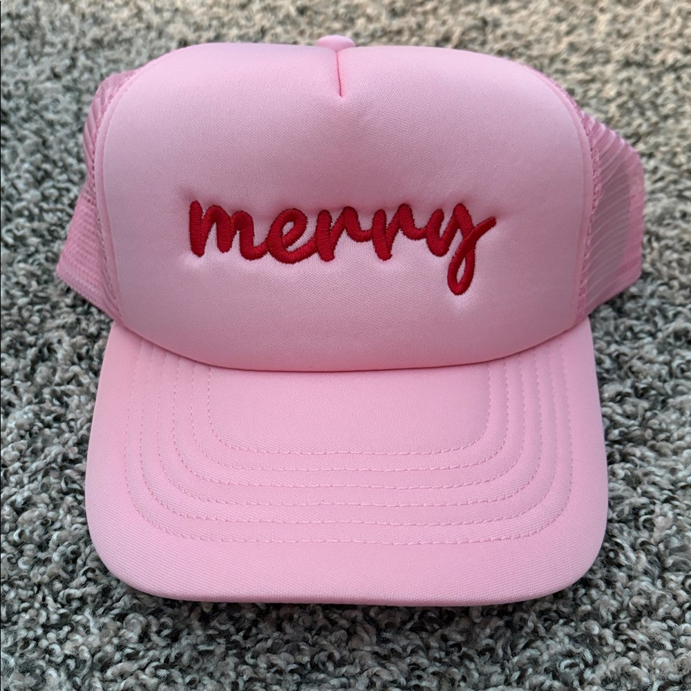 Pink Trucker Hat with Red Embroidery